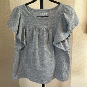 LOFT Gray Flutter Sleeve Ruffled Blouse
